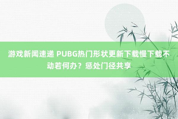 游戏新闻速递 PUBG热门形状更新下载慢下载不动若何办？惩处门径共享